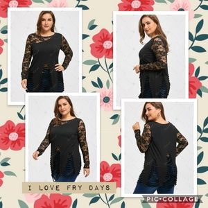 Plus size lace insert ripped top